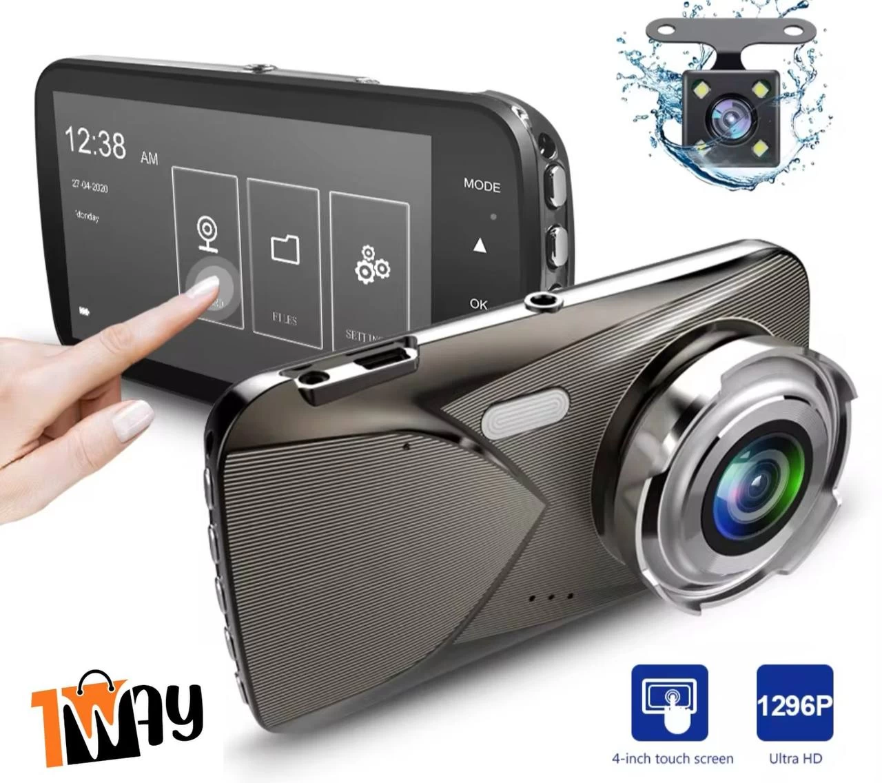 كاميرا سيارة أمامية وخلفية بنظام اللمس وشاشة كبيرة 4.0بوصة فائقة الوضوح