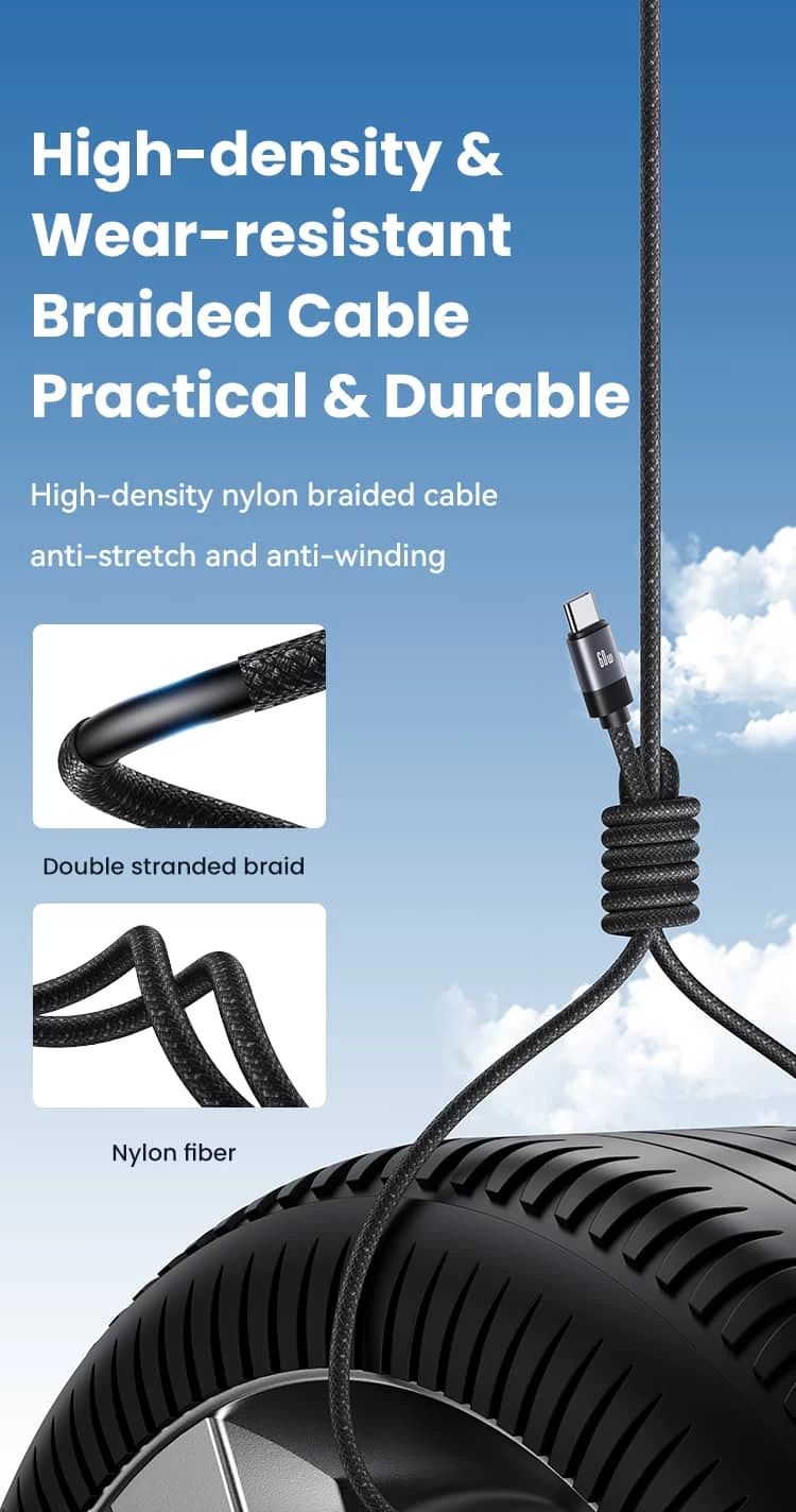 كابل بيانات مغناطيسي 60w من النوع C إلى النوع c