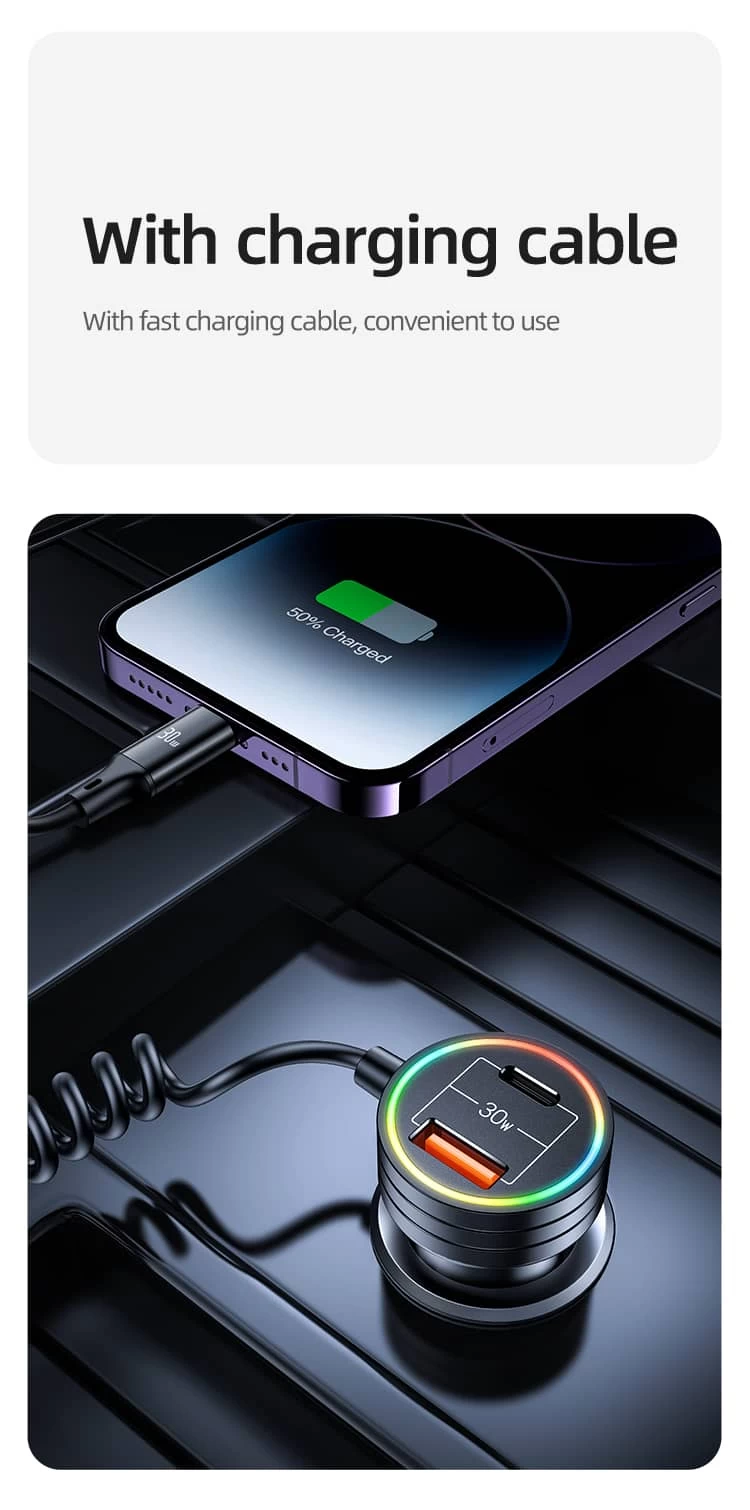 شاحن سيارة بثلاثة منافذ بقوة 60 واط